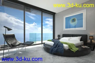 景观大房场景,海边房间模型,客房,大床,酒店房间,3D模型的图片
