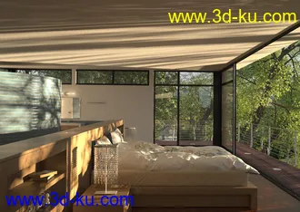 森林套间场景,森林房子,酒店房间模型,床铺模型,3D模型的图片