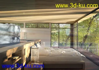 森林套间场景,森林房子,酒店房间模型,床铺模型,3D模型的图片