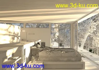 森林套间场景,森林房子,酒店房间模型,床铺模型,3D模型的图片