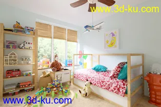 儿童房间场景,儿童玩具,儿童床铺模型,3D模型的图片