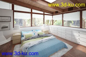 景观客房场景,木地板,木屋顶模型,衣柜,3D模型的图片