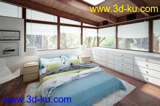 景观客房场景,木地板,木屋顶模型,衣柜,3D模型的图片