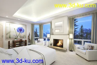 雪景房间场景,火炉模型,沙发,北极景观房,3D模型的图片1