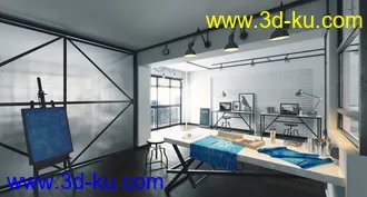 工作室场景,设计室模型,绘画板,画桌,3D模型的图片