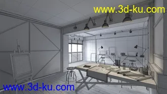 工作室场景,设计室模型,绘画板,画桌,3D模型的图片