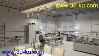 办公室场景,室内场景,吊灯模型,工作室模型,3D模型的图片