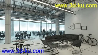 办公室场景,工作室模型,自行车模型,国际象棋,3D模型的图片