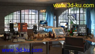 设计工作室场景,画室模型,工作场景,办公室,3D模型的图片