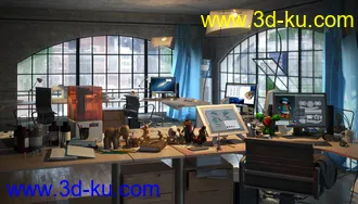 设计工作室场景,画室模型,工作场景,办公室,3D模型的图片
