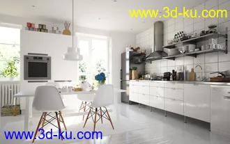 厨房场景,厨具模型,冰箱模型,抽油烟机模型,3D模型的图片