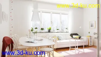 客厅场景,沙发模型,桌子,窗帘模型,3D模型的图片