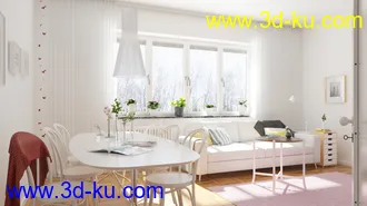客厅场景,沙发模型,桌子,窗帘模型,3D模型的图片