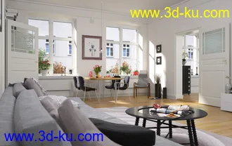 室内模型,客厅场景,沙发模型,桌椅模型,3D模型的图片2