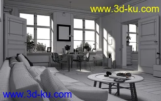 室内模型,客厅场景,沙发模型,桌椅模型,3D模型的图片3
