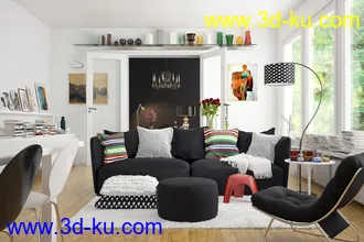 公寓场景,沙发模型,书画模型,室内饰品,3D模型的图片