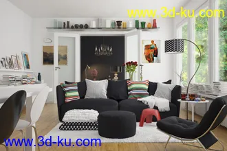 公寓场景,沙发模型,书画模型,室内饰品,3D模型的图片2