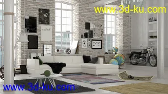 砖墙模型,室内场景,画模型,地球仪模型,摩托车模型,3D模型的图片