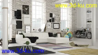 砖墙模型,室内场景,画模型,地球仪模型,摩托车模型,3D模型的图片