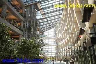 建筑大堂场景,玻璃天花,中空建筑,3D模型的图片