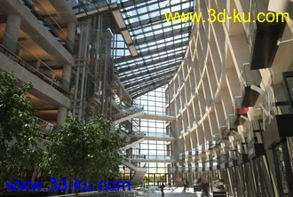 建筑大堂场景,玻璃天花,中空建筑,3D模型的图片