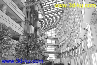 建筑大堂场景,玻璃天花,中空建筑,3D模型的图片
