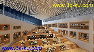 图书馆场景,多层图书馆模型,阅览室模型,电脑阅读,3D模型的图片