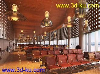 候车室场景,车站,公共场所,吊灯模型,3D模型的图片