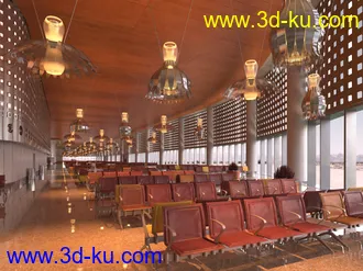 候车室场景,车站,公共场所,吊灯模型,3D模型的图片