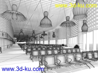 候车室场景,车站,公共场所,吊灯模型,3D模型的图片