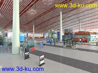 展览馆场景,大型公共场所,候机室,机场服务厅,3D模型的图片