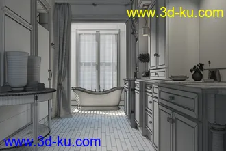 浴缸模型,浴室模型,3D模型的图片