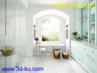 卫生间场景,浴室,浴缸模型,衣柜,玻璃门,3D模型的图片