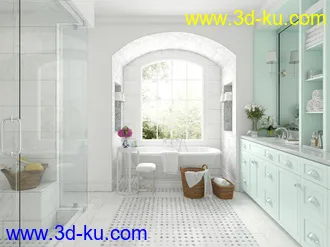 卫生间场景,浴室,浴缸模型,衣柜,玻璃门,3D模型的图片