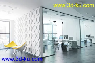 办公室场景,玻璃间隔办公室,3D模型的图片