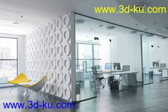 办公室场景,玻璃间隔办公室,3D模型的图片