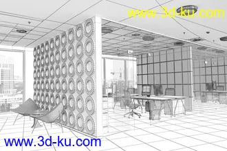 办公室场景,玻璃间隔办公室,3D模型的图片