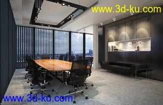 会议室场景,长形会议桌子,沙发,椅子模型,3D模型的图片