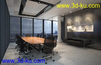 会议室场景,长形会议桌子,沙发,椅子模型,3D模型的图片
