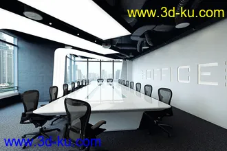 大型会议室场景,长桌子,谈判室,会面室,商议办公室,3D模型的图片