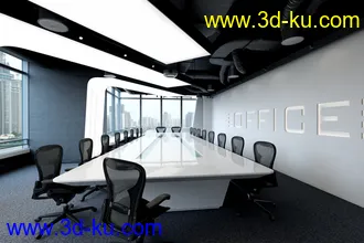 大型会议室场景,长桌子,谈判室,会面室,商议办公室,3D模型的图片