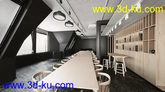 会议室场景,长形餐桌模型,3D模型的图片