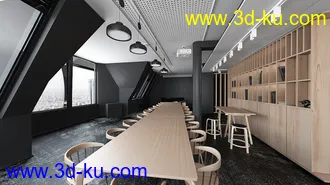 会议室场景,长形餐桌模型,3D模型的图片