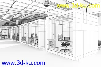 独立办公室场景,小形办公屋,独立房间,3D模型的图片