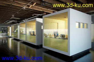 独立办公室场景,小形办公屋,独立房间,3D模型的图片