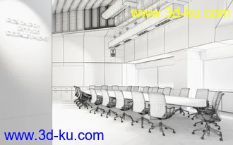 办公室场景,会议室,3D模型的图片