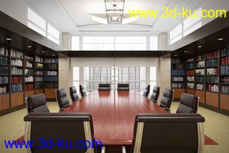 高级会议室场景,文件柜,文件架,3D模型的图片