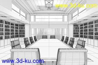 高级会议室场景,文件柜,文件架,3D模型的图片