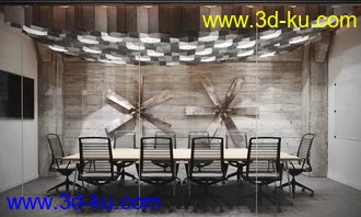 简约的会议室场景,3D模型的图片