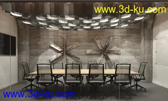 简约的会议室场景,3D模型的图片